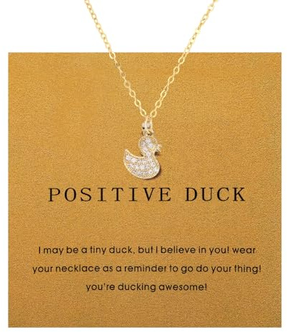 Mikovivi Duck Golden Pendant Necklace for Women, Cute Lucky Duck Rhinestone Necklace with Card Thoughtful Gifts Delicate Animal Jewelry for Women