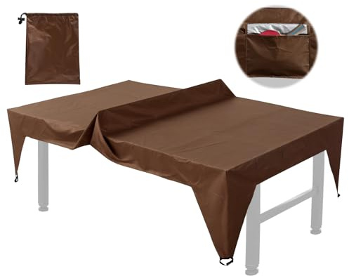 Deuson bordtennisskydd, bordtennisbordsskydd, bordsöverdrag utomhus väderbeständig, 210D Oxford presenning bordtennisbord med förvaringspåse, 280 x 153 x 73 cm (brun)