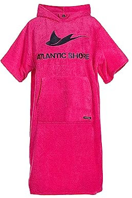 ATLANTIC SHORE | Surf Poncho | Badeponcho mit Kapuze aus 100% Baumwolle | Unisex | Basic für Erwachsene in Pink | Long (ab 175 cm)