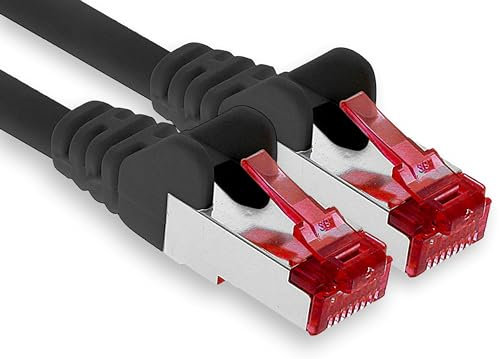 1aTTack.de - 1x 1m câble patch CAT6 S/FTP blindage PIMF câble réseau CAT.6 RJ45 câble Ethernet routeur LAN DSL commutateur modem panneau de brassage - noir - 1 pièce