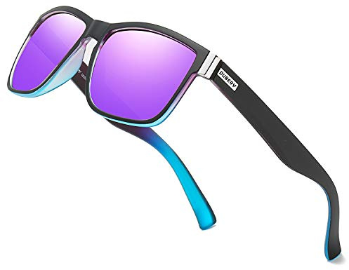 DUBERY Vintage Polarized Sunglasses for Men Women Retro Square Sun Glasses D518 (Purple&Blue/Purple)