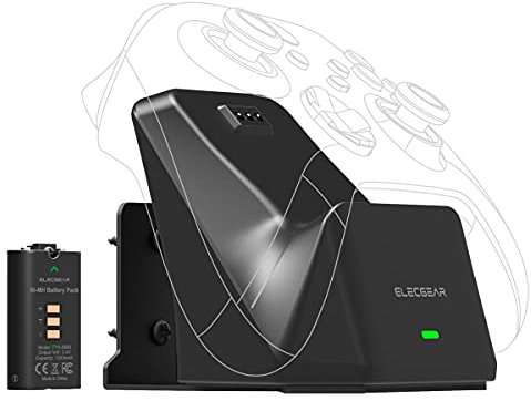 ElecGear Xbox Solo Ladestation mit 1200mAh Akku, Wandhalterung und Desktop USB Ladegerät Docking Station inkl. Wiederaufladbare Batterien für Xbox Series X|S, Xbox One, S, X Wireless Controller