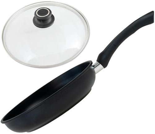BAF Pfanne Ø 24 cm mit Deckel (Set) - flacher Rand - kleine antihaftbeschichtete Bratpfanne aus Alu Druckguss - ohne Induktion