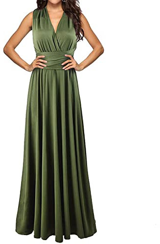 HAHAEMMA Damen Kleider Elegant Hochzeit Lang Abendkleid Multiway V-Ausschnitt Rückenfrei Brautjungfernkleid Bodenlang Abschlussball Ballkleid Neckholder Sommer Strandkleid（AG,L）