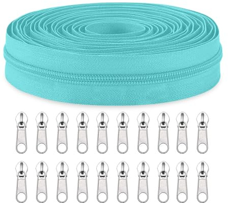 Sawoake #5 Nylon Coil Zippers by The Yard Bulk 10 Yards with 20pcs Zipper Sliders for DIY Sewing Tailor Craft Bag Garment Home Textile…(Lakeblue)