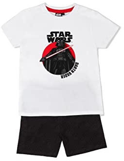 Star Wars Pijama Niño Verano 100% Algodón - Pijama Manga Corta Darth Vader para Niño – Pantalón Corto con Cinturilla Elástica Estampado – Tejido Suave al Tacto, Blanco - Talla 14 Años