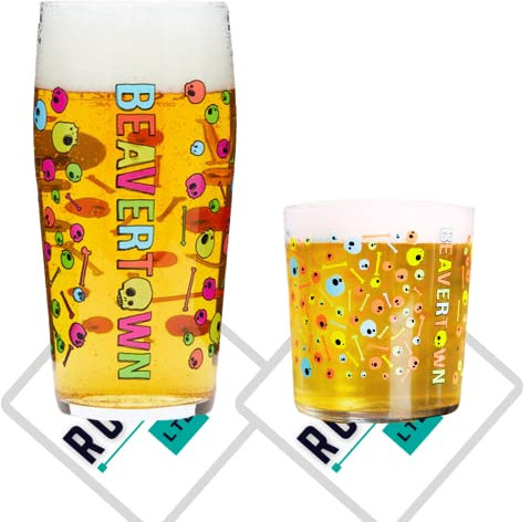 Roxley Beavertown Pint-Glas und Half-Pint-Glas, auch mit 2 Marken-Bierdeckeln