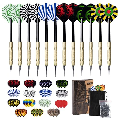 Carehabi 12 Dardos Punta Plastico para Diana Electrónica, Dardos Diana Electronica de Profesionales + 45 Plumas de 15 Patrones + 100 Puntas (14Gramos)