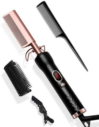 Hot Comb, UKLISS Hot Comb for Wig, Glättkamm mit LCD 120-230℃, Hair Straightener Comb mit Ionentechnologie, Keramikbeschichtung Glättbürste, Thermal Brush 30S Schnelles Aufheizen