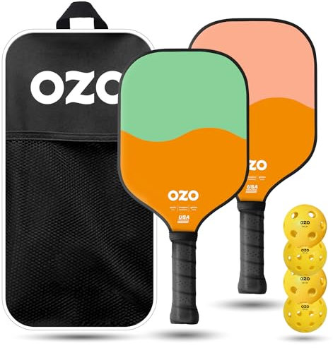 OZO Pickleball – Set mit 4 Schlägern, 4 Bällen und Tasche – Spark Inceptra Gelato (Kontroll-Schläger für Anfänger) + 4 Injektionsbälle (2xIndoor+2xOutdoor) USAPA-Zugelassen