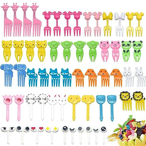 Lot de 60 Pics à Fruits et Animaux - Mini Aliments, Caricature, Cure-Dents pour Déjeuner, Bento, Dessert