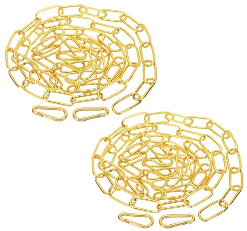 PATIKIL 6 Feet Gold Finish Lighting Hanging Chain, 2 Set Metal Looping Chain for Hanging Plant Pendant Chandelier Light Fixture