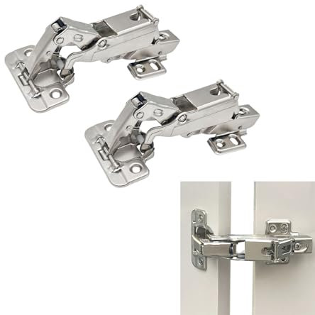 JinBoCheng 2Pack 165 Degree Soft Close Cabinet Hinges, 3D Adjustable Hydraulic Hidden Cup Hinges, Full Overlay Frameless Lazy Susan Corner Hardware, Nickel Plated Slow Close Hinges with Mount Screws