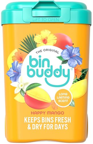 Bin Buddy Happy Mango Bin Freshener Powder 450g – Leaves Your Bin Smelling Great – Suitable for Indoor Kitchen, Bathroom, Food Waste Bins and Outdoor Wheelie Bins