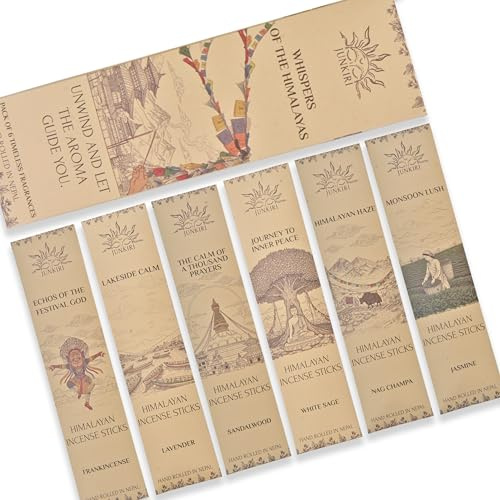 Incenso Nepalese Fatto a Mano, Set di 6 fragranze, 90 bastoncini, Nag Champa, Lavanda, Sandalo, Gelsomino per meditazione, guarigione, aromaterapia, relxazione, vibrazioni positive, incenso Himalayano