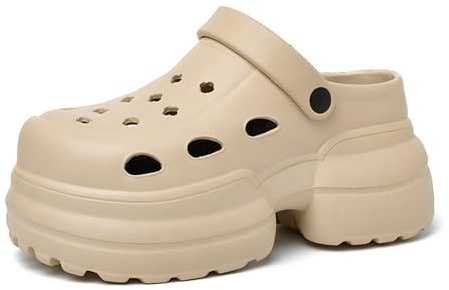 Xuanke Platform Sandals for Women Gardening Clogs Ladies Clogs Girl Lightweight Slip-on Womens Gifts Non-Slip Waterproof Size 2.5-6.5UK (Plain Khaki,6)