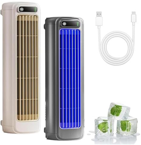 Sherum Rafraichisseur D'air, Climatiseur Portable, Silencieux et 3 Vitesses, Rechargeable, pour Chambre, Bureau, Maison, Restez Au Frais En Été (Gris+Beige)