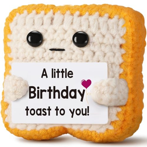 A little Birthday Toast to you - Funny Valentines Day Happy Birthday Gifts for Women, Men, Mom, Dad, Girls, Boys - Unique Crochet Toast Gift Card - Cute Keepsake Desk Decor for Her, Him, Best Friend
