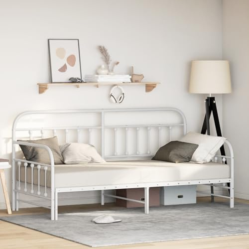 Teenpull utdragbar dagsäng, vit, 107 x 203 cm, av stål, för sovrum, stabil sängram med liggfunktion