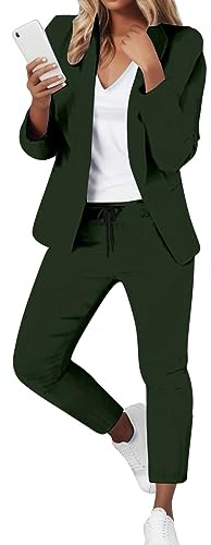 Generisch Eleganter einfarbiger Damenanzug mit Langen Ärmeln, Strickjacke Taschen, elastischem Hosenanzug mit geradem Bein