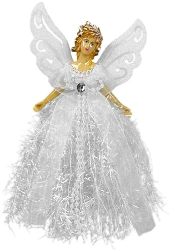Julängel trädprydnad, vacker ängel träddekoration med vinge och klänning, 25 cm stående julgran för hem semester fest dekor