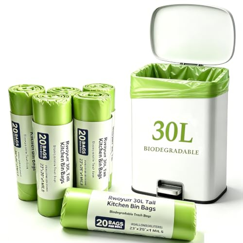 Rwoyurr 120 x 30 Litre Biodegradable Bin Liners Heavy Duty Food Waste Bags