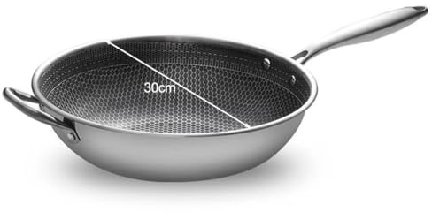 URPIZY rostfri wok med lock, förstärkt i tre lager, för mindre rök vid matlagning, lämplig för allmänna köksapplikationer