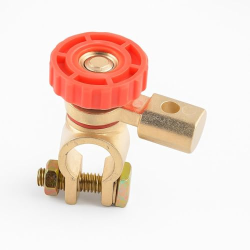 PintoHardware 1 X Desconectador de Bateria Coche 12V-24V, Interruptor de Desconexión Rápida de Batería, Brass, Rojo, con Abrazadera de Terminal, Corte de Energía para Vehículos.