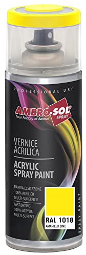 Ambro-Sol - Mehrzweck Acryllack Spray V4001018, Hochglanzfarbe für Innen und Außen, Acryl Spray für Alle Materialien, 400 ml Recyclebare Acryl Sprühfarbe Weißblech-Sprühdose - Gelb Zink