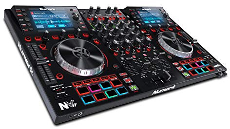 Numark NVII - Intelligent 4-Deck DJ Controller For Serato DJ (Included) With Dual High Resolution Displays, 5-Inch Metal Platters, 16 Velocity Sensitive Pads and Toolroom Artist Packs