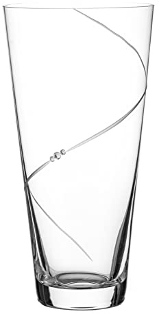 DIAMANTE Silhouette Conical Tapered Hand Cut Crystal Glass Vase with Crystals - 25cm in gift box