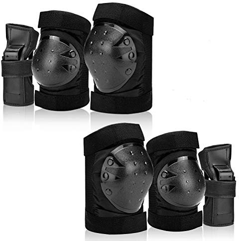 sphaiya Kid/Youth/Adult Knee Pads Elbow Pads Wrist Guards Protective Gear Set for Skateboard Bicycle BMX Snowboard Longboard Accessories Cycling 6 in 1 (Black L)