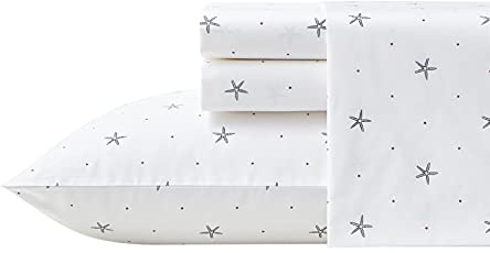Nautica - Fullt lakansset, bomull percale bäddset, krispigt och svalt, lätt och andningsbart (stjärnspangled kustblå, full)
