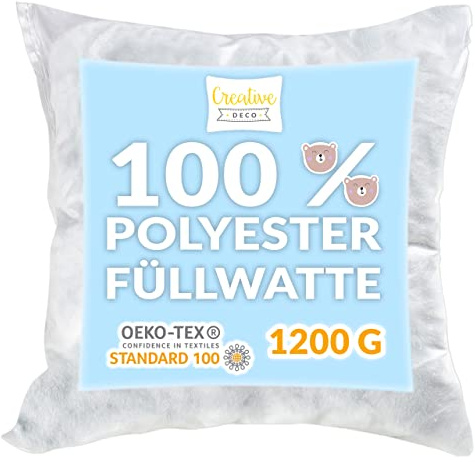 Creative Deco Mjuk Polyesterhypoallergen Fiber | 1200g |Hollow Fill för Kuddar, Plyschies, Klädsel, Husdjurssängar med Mera | Tvättbar Stoppning