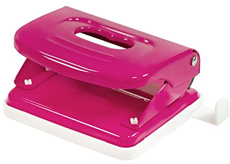 Idena 11541 – hålslagare av metall, stoppskena med formatdisplay, rosa, för 20 ark, 1 styck