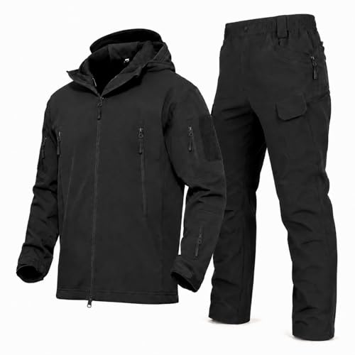 Men's Tactical Softshell Suit, Water Resistant Fleece Jacket & Trousers Set