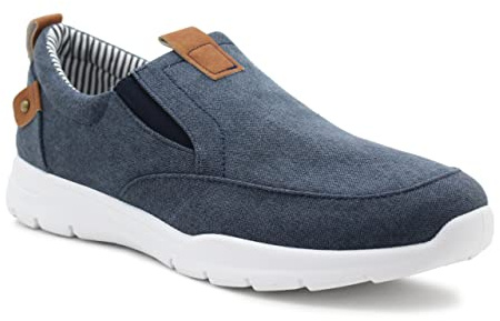 Dr Keller Mens Canvas Denim Slip On Trainers Elastic Twin Gusset Casual Flat Low Top Sneaker Pumps (Navy, UK_Footwear_Size_System, Adult, Men, Numeric, Medium, Numeric_8), 8 UK