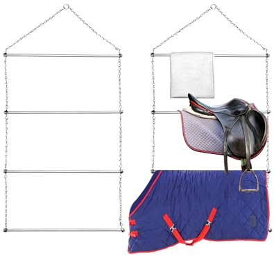 QWORK Horse Blanket Rack - 23.6 x 45.3 in, 2 Pack Heavy Duty Stainless Steel 4-Rail Hanging Storage for Blankets/Towels/Pads/Saddle, Rust-Resistant Organizer for Equestrian Gear