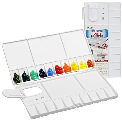 Halobios 25-Well Watercolor Palette with 5 Paint Mixing Areas, Folding Acrylic Palette for DIY Craft, Drawing Project, Art Class, Paint Palette Tray for Adults, Beginners and Artists