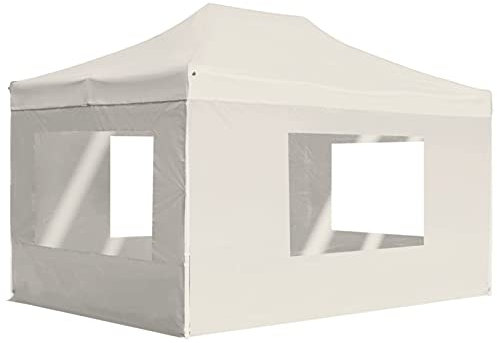 LAPOOH Profi-Partyzelt Faltbar mit Wänden Aluminium 4,5x3 m Creme Pavillon, Faltpavillon, Gazebo, Überdachung Garten, Sonnenschutz Zelt, Poolzelt, Pop Up Zelt, Pergola