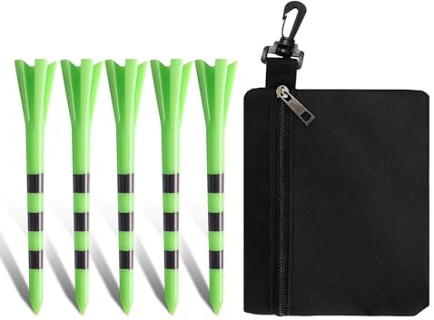 LOVMEAD Golf Tees Kunststoff 83mm 100 Stück mit Golf Tee Beutel Tasche, Golf Tees lang mit Streifen Starke Unzerbrechliche Farbe Rosa Grün (Grün)