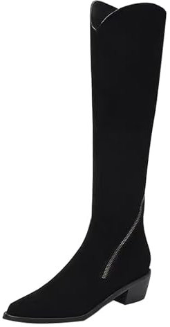 Hub Schuhe Damen Gefüttert Nude Fashion Dicke Sohle Blockabsatz Damenstiefel Atmungsaktive Mode Rundkopf Blockabsatz Damenschuhe Stiefeletten Damen Schwarz Flach Gefüttert (Black, 40)