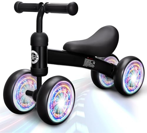 Bicicleta sin Pedales para niños a Partir de 1 año de Equilibrio, Juguetes Bebes 1 Año, Bici Bebe con 4 Ruedas para bebés de 10 a 24 Meses Niños y Niñas como Regalo Negro