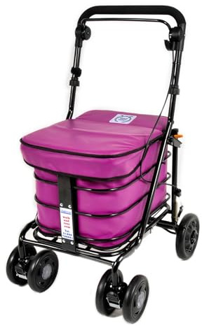 Walk and Rest The Prestige Ultimate Shopper Folding Shopping Trolley with Seat, Handbrake, 4 Swivelling Wheels, Purple