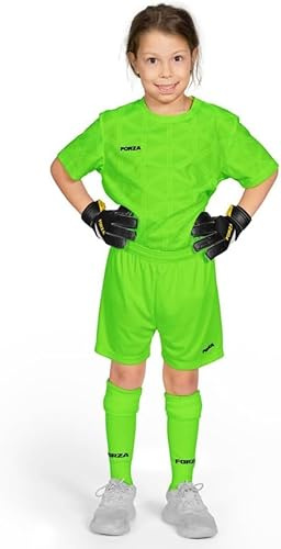 FORZA Kit Portiere A Maniche Corte per Bambini – Set Completo Unisex Junior con Maglia, Pantaloncini E Calze [5-14 Anni] | Leggero & Traspirante (Verde Fluorescente, 9-10 Anni)