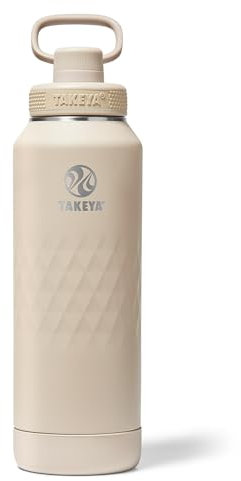 Takeya Sport 40 oz Triple-Insulated Stainless Steel Water Bottle – Leakproof, Sweatproof, BPA-Free, Keeps Drinks Cold 36 Hrs, Hot 14 Hrs – Almond