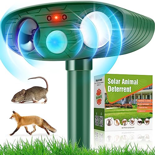 Ultrasonic Cat Repellent for Garden – Solar Fox Repellent for Gardens, Waterproof Cat Scarer with PIR Motion Sensor & LED Flash