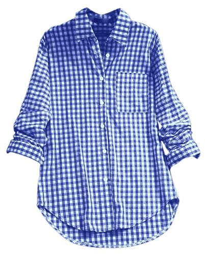 Chemise à Carreaux Femme Chemise Col en V Décontractée à Manches Longues Classique Blouses Boutonnées LâChe Respirant T-Shirts Grande Taille Blouses Top Bucheron Western Gilet (01 Blue, XXXXL)