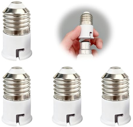 4 Pcs E27 to B22 Socket Converter, Screw to Bayonet Adapter, Light Bulb Socket Adapter, ES to BC Lamp Base Holder Adaptor Heat Resistant for LED CFL Halogen Incandescent Bulbs, Lamp Accessories