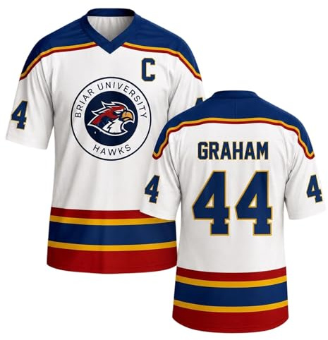 Maillot de Hockey Grahams 44 Col V Uniforme de Hockey sur Glace Casual Manches Courtes Comfort Training Clothing pour Les Fans de Sport (01-2-White, L)
